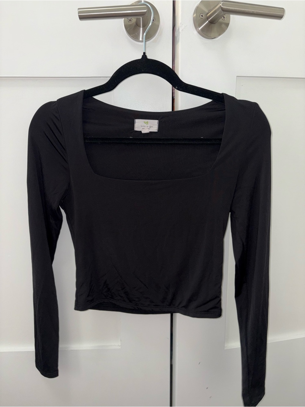 Live in the Moment (Marshall’s Brand) Black Square-Neck Long Sleeve Crop Top